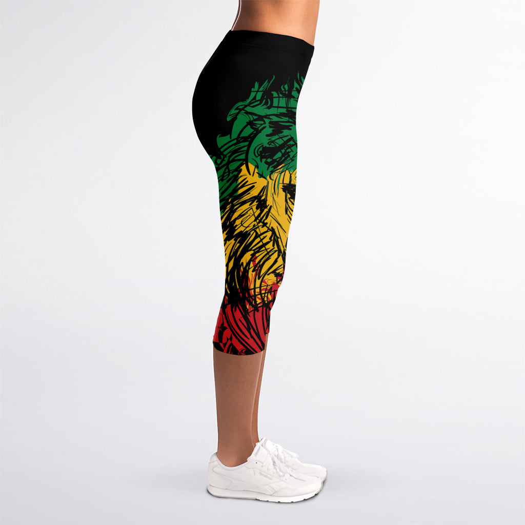 Rasta Lion Print Women's Capri Leggings