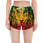 Rasta Lion Print Women's Split Running Shorts