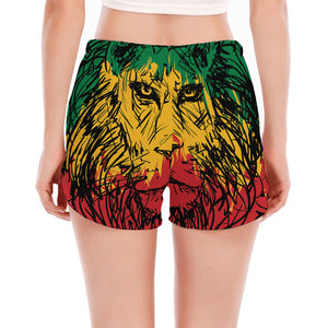 Rasta Lion Print Women's Split Running Shorts