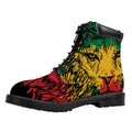 Rasta Lion Print Padded Collar Lace Up Boots