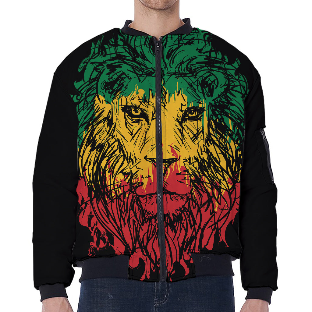 Rasta Lion Print Zip Sleeve Bomber Jacket