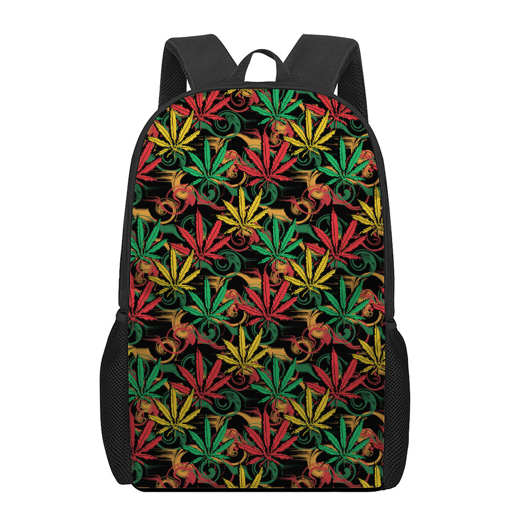 Rasta Marijuana Pattern Print 17 Inch Backpack