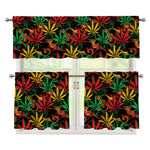 Rasta Marijuana Pattern Print 3 Piece Kitchen Curtains