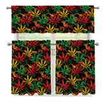 Rasta Marijuana Pattern Print 3 Piece Kitchen Curtains