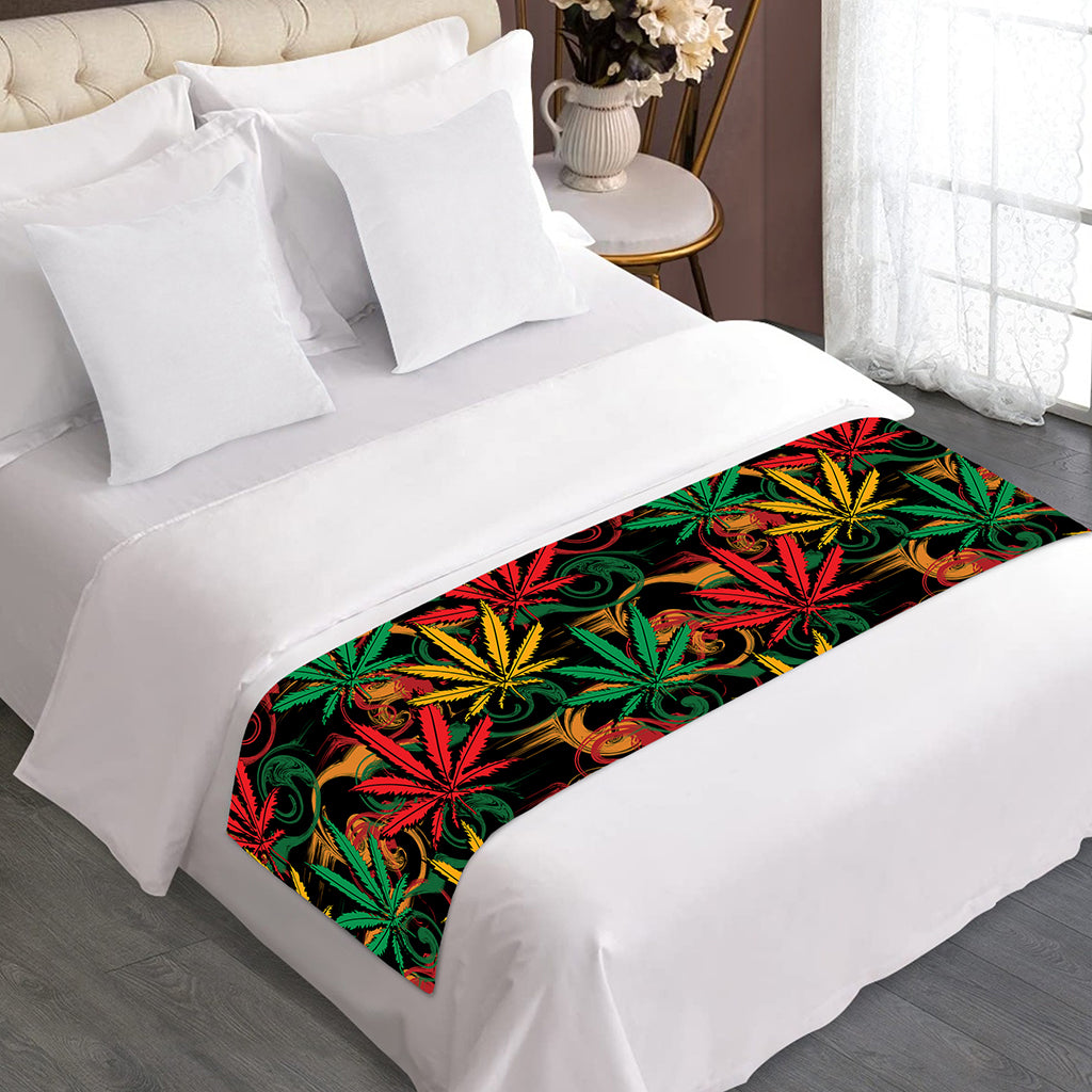 Rasta Marijuana Pattern Print Bed Runner