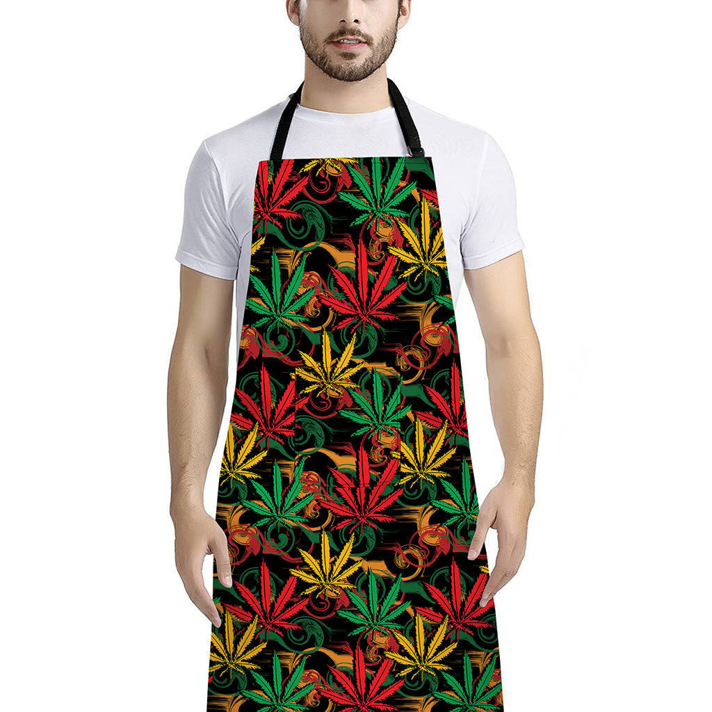 Rasta Marijuana Pattern Print Bib Apron With Pocket