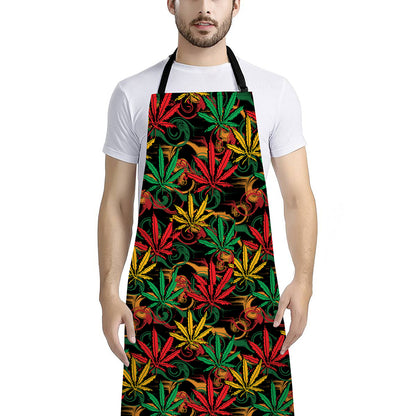 Rasta Marijuana Pattern Print Bib Apron With Pocket
