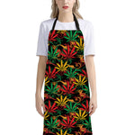 Rasta Marijuana Pattern Print Bib Apron With Pocket