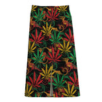 Rasta Marijuana Pattern Print Cotton Front Slit Maxi Skirt