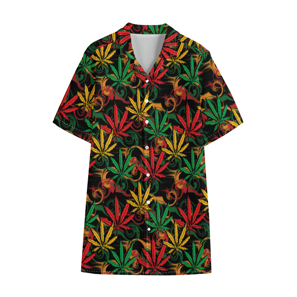 Rasta Marijuana Pattern Print Cotton Hawaiian Shirt