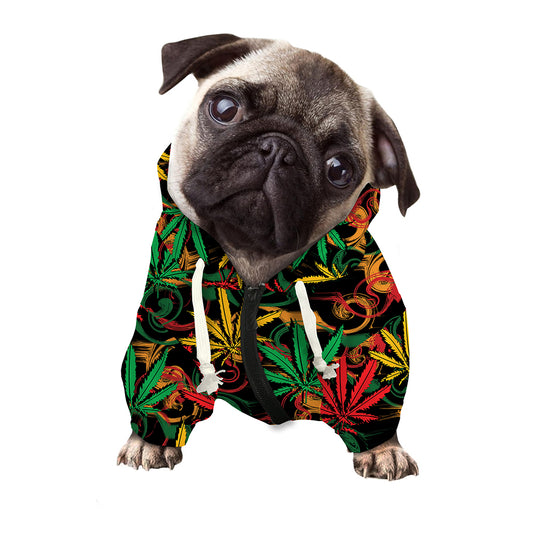 Rasta Marijuana Pattern Print Dog Zip Up Hoodie