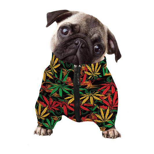Rasta Marijuana Pattern Print Dog Zip Up Jacket