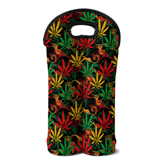 Rasta Marijuana Pattern Print Double Neoprene Wine Tote