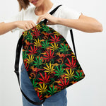 Rasta Marijuana Pattern Print Drawstring Backpack