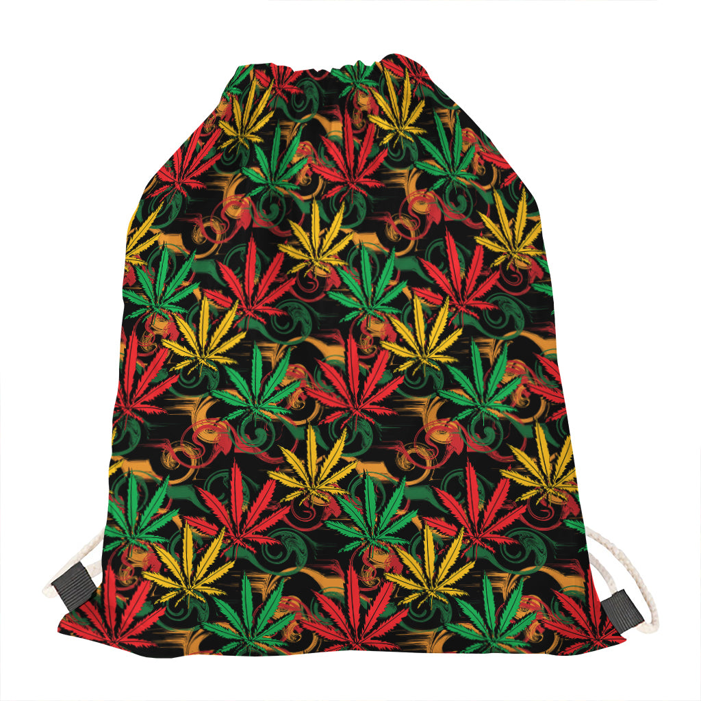 Rasta Marijuana Pattern Print Drawstring Bag