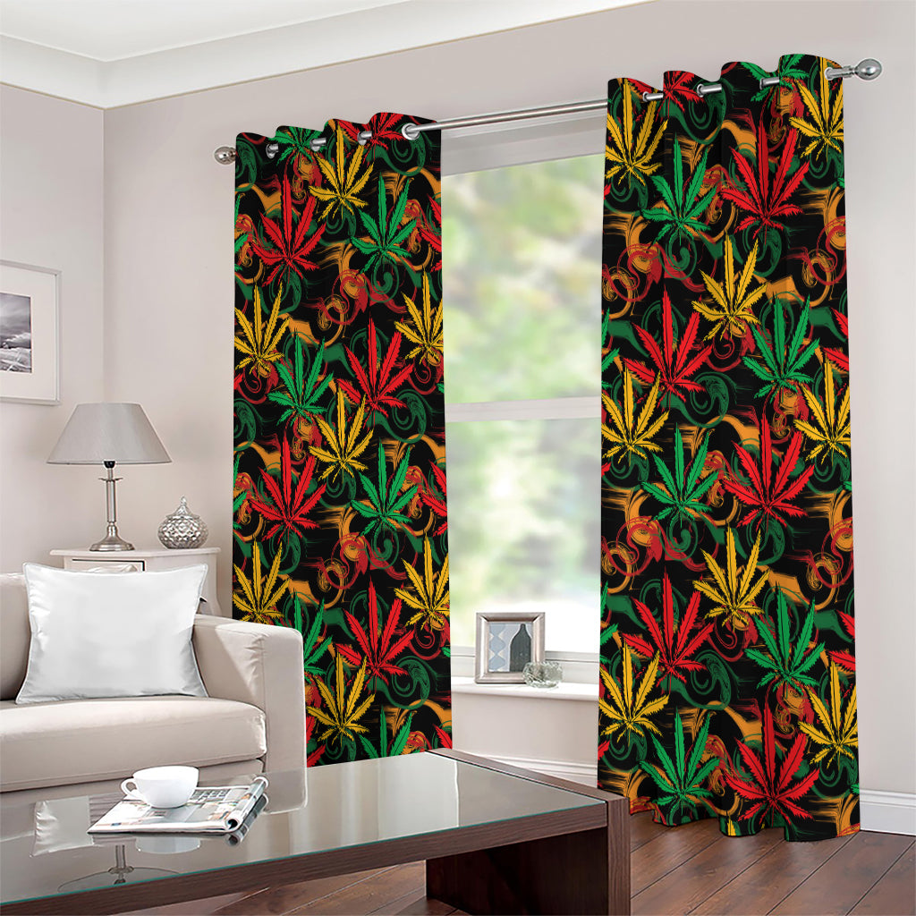 Rasta Marijuana Pattern Print Extra Wide Grommet Curtains