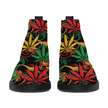 Rasta Marijuana Pattern Print Flat Ankle Boots