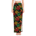 Rasta Marijuana Pattern Print High Slit Maxi Skirt