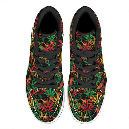 Rasta Marijuana Pattern Print High Top Leather Sneakers