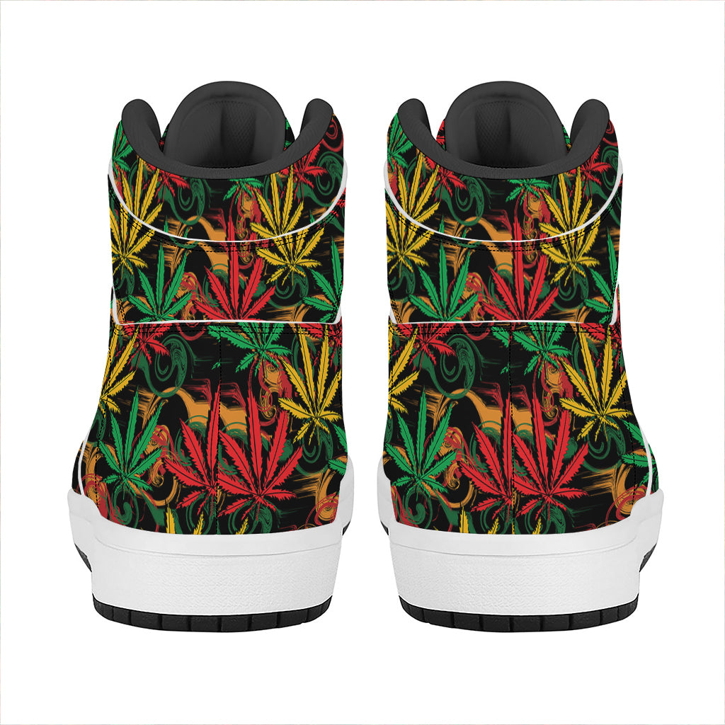 Rasta Marijuana Pattern Print High Top Leather Sneakers