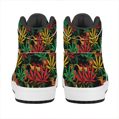 Rasta Marijuana Pattern Print High Top Leather Sneakers