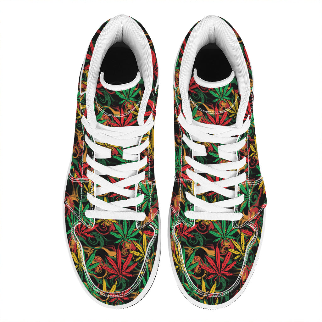 Rasta Marijuana Pattern Print High Top Leather Sneakers