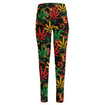 Rasta Marijuana Pattern Print High-Waisted Pocket Leggings