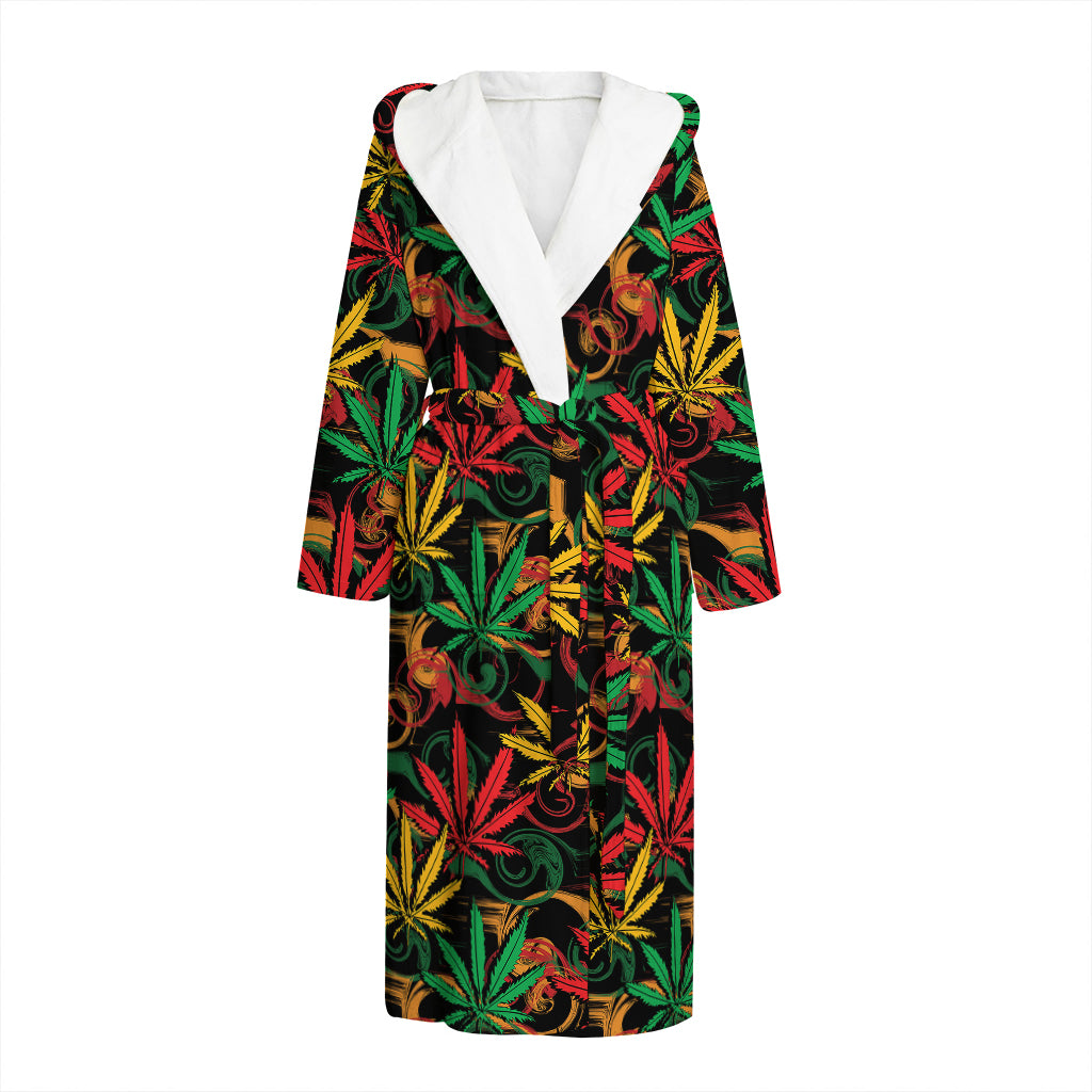 Rasta Marijuana Pattern Print Hooded Bathrobe