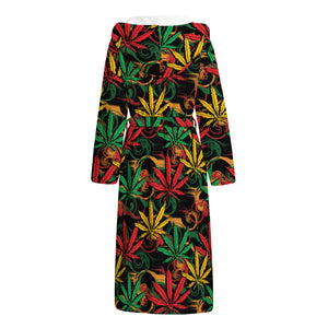 Rasta Marijuana Pattern Print Hooded Bathrobe