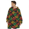 Rasta Marijuana Pattern Print Hoodie Blanket