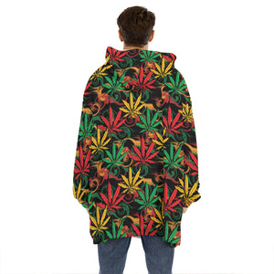 Rasta Marijuana Pattern Print Hoodie Blanket