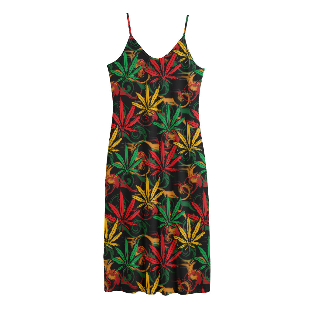 Rasta Marijuana Pattern Print Jersey Midi Cami Dress