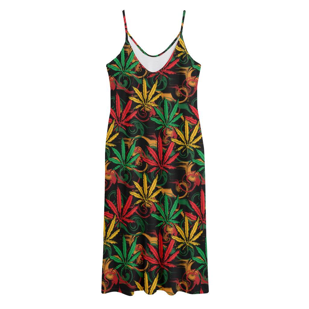 Rasta Marijuana Pattern Print Jersey Midi Cami Dress