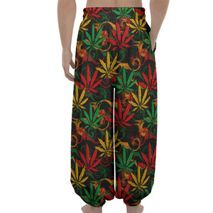 Rasta Marijuana Pattern Print Lantern Pants