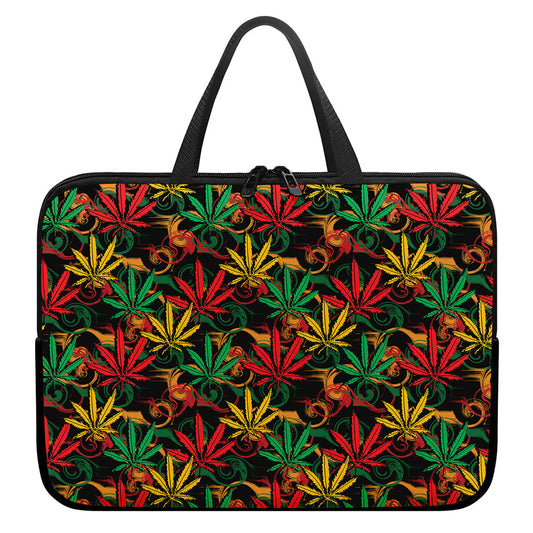 Rasta Marijuana Pattern Print Laptop Sleeve With Handle