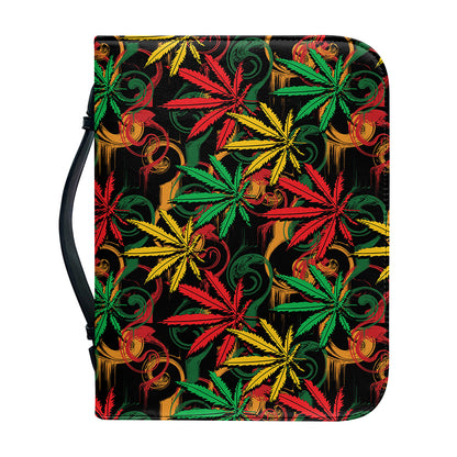 Rasta Marijuana Pattern Print Leather Bible Cover