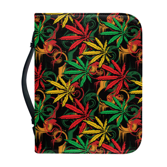 Rasta Marijuana Pattern Print Leather Bible Cover