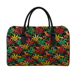 Rasta Marijuana Pattern Print Leather Duffle Bag