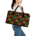 Rasta Marijuana Pattern Print Leather Duffle Bag