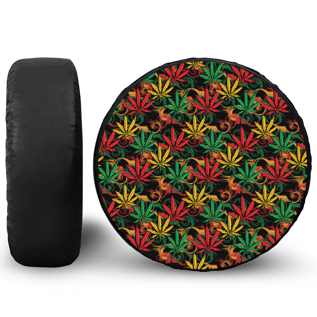 Rasta Marijuana Pattern Print Leather Spare Tire Cover