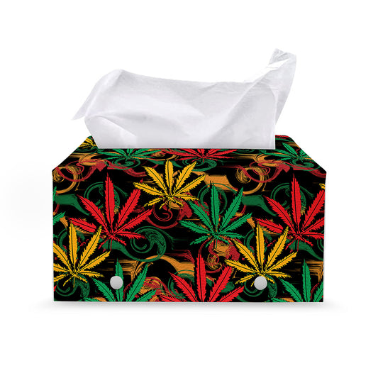 Rasta Marijuana Pattern Print Leather Tissue Box Cover