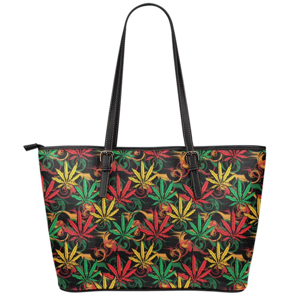 Rasta Marijuana Pattern Print Leather Tote Bag