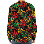 Rasta Marijuana Pattern Print Long Sleeve Baseball Jersey