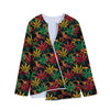 Rasta Marijuana Pattern Print Long Sleeve Short Coat