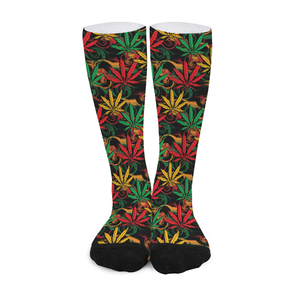 Rasta Marijuana Pattern Print Long Socks