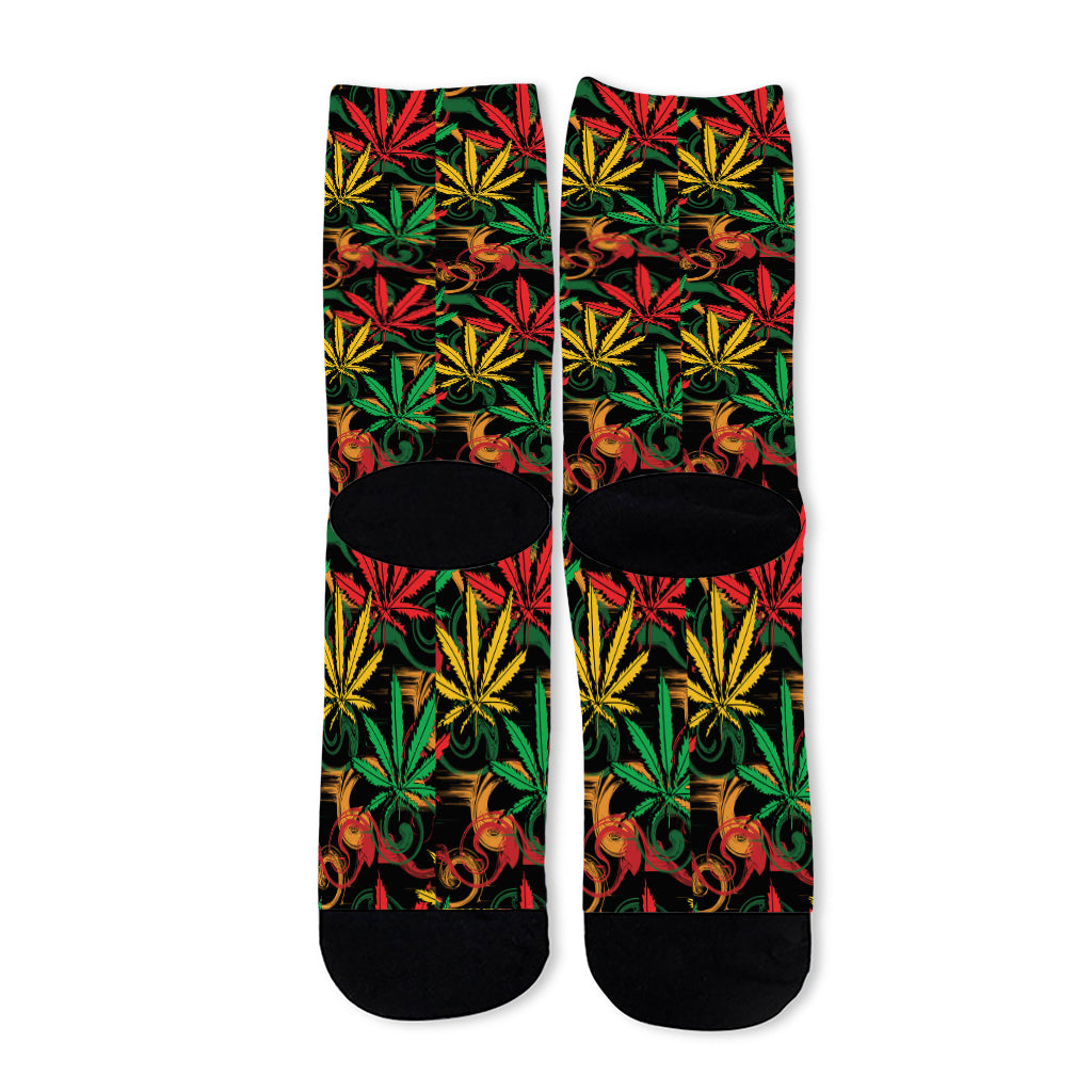 Rasta Marijuana Pattern Print Long Socks