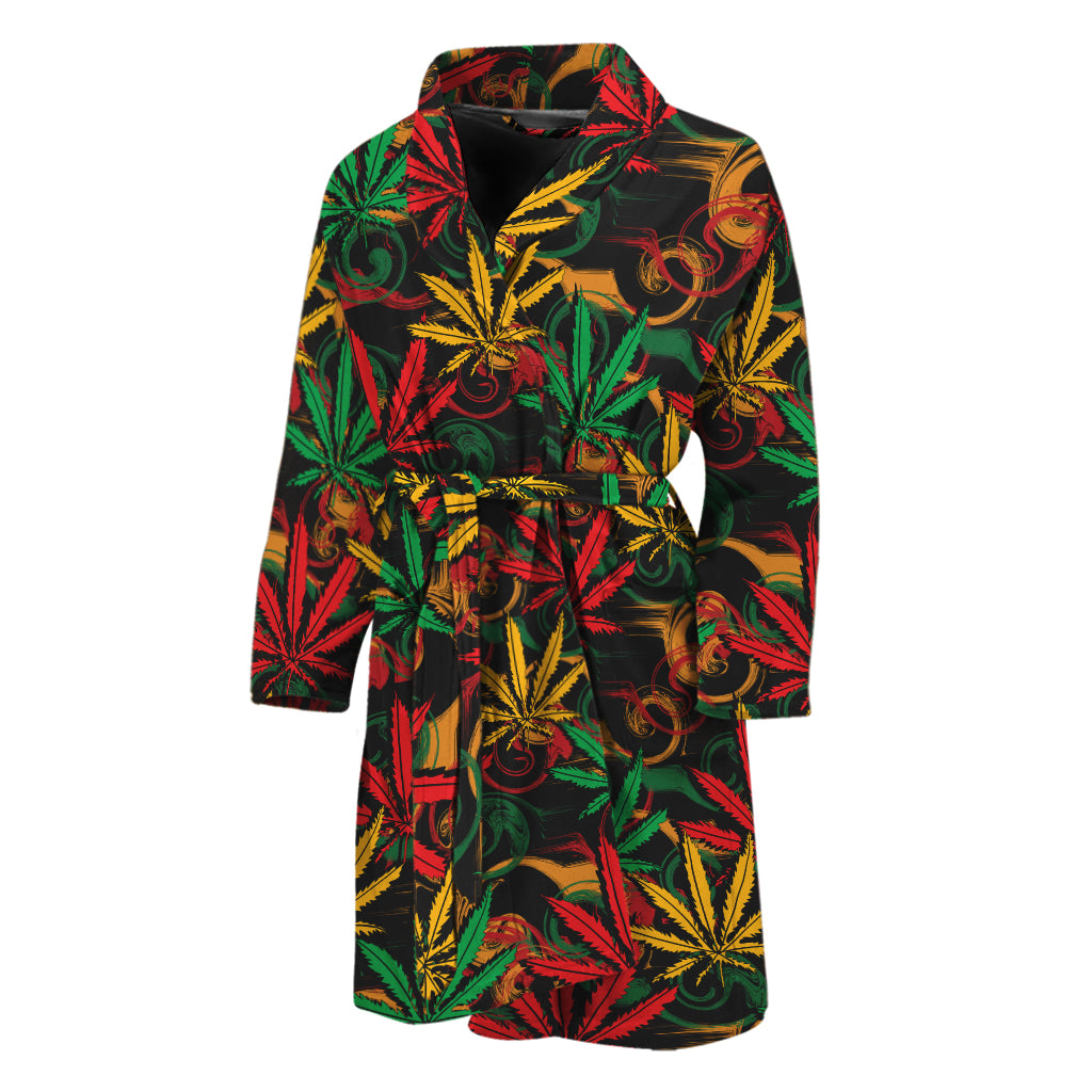 Rasta Marijuana Pattern Print Men's Bathrobe