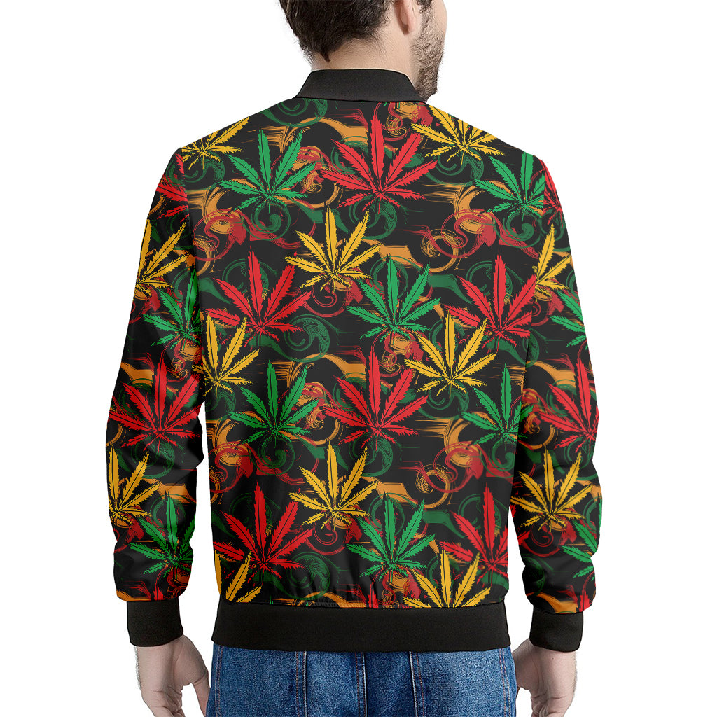 Rasta Marijuana Pattern Print Men's Bomber Jacket