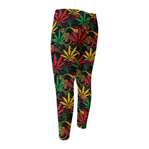 Rasta Marijuana Pattern Print Men's Compression Pants