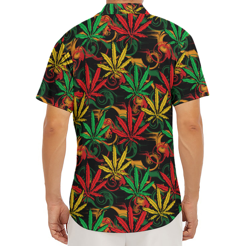 Rasta Marijuana Pattern Print Men's Deep V-Neck Shirt